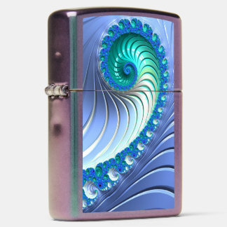 Aqua Blue Nautilus Shell Spiral Fractal Novelty Zippo Lighter