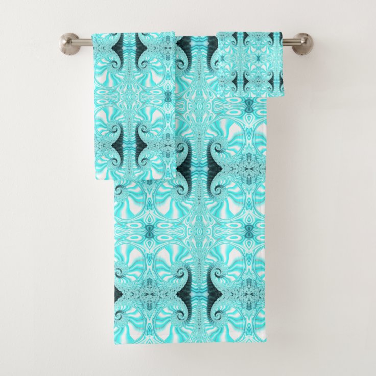 Aqua Blue Nautilus Shell Spiral Fractal Pattern Bath Towel Set Zazzle