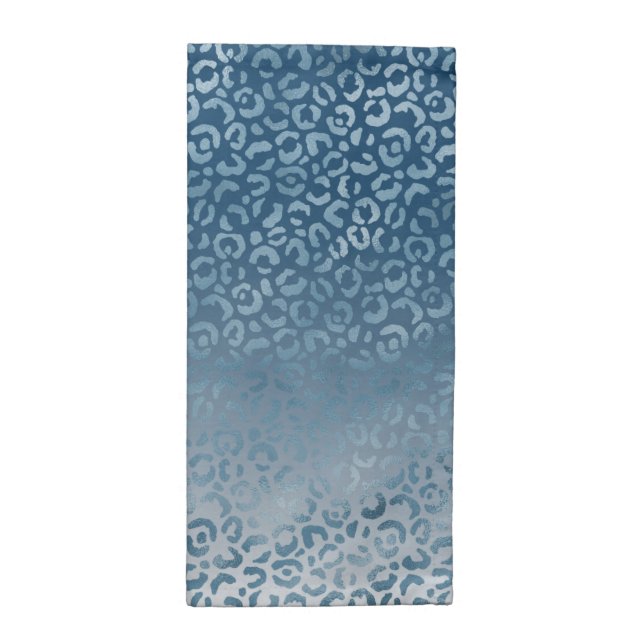 Aqua Blue Navy Ombre Leopard Print Cloth Napkin (Half Fold)