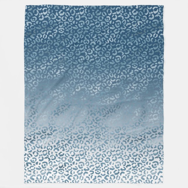 Aqua Blue Navy Ombre Leopard Print Fleece Blanket (Front)