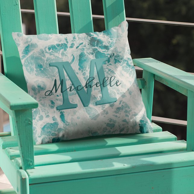 Aqua Blue Ocean Beach House Throw Pillow (Creator Uploaded)