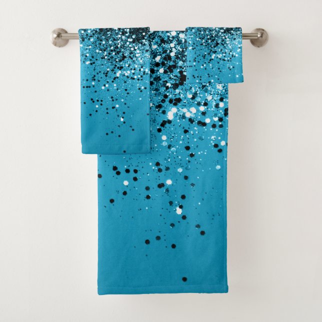 Aqua Blue OCEAN Glitter #1 Bath Towel Set (Insitu)