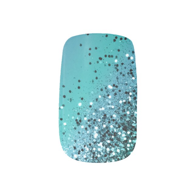 Aqua Blue OCEAN Glitter #1 #shiny Minx Nail Art (Left Thumb)