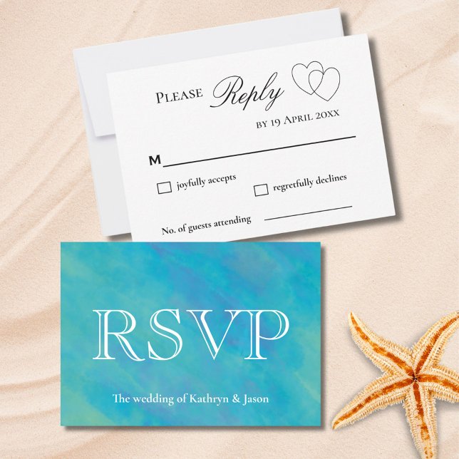 Aqua Blue Ocean RSVP Wedding Response Card (Creator Uploaded)
