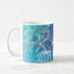 Aqua Blue Ocean Sealife Seashells Coffee Mug