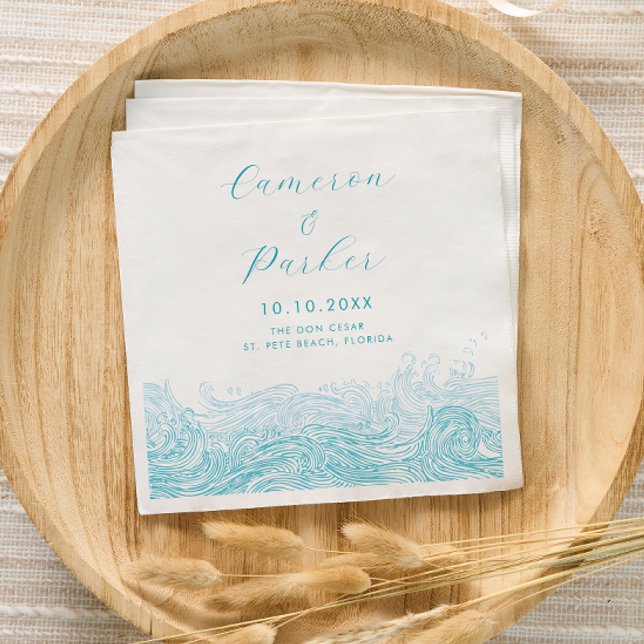 Aqua Blue Ocean Waves Beach Wedding Napkins (Ocean Waves Beach Wedding Napkins for a Modern Aqua Blue Cocktail Hour by Concertina Press)