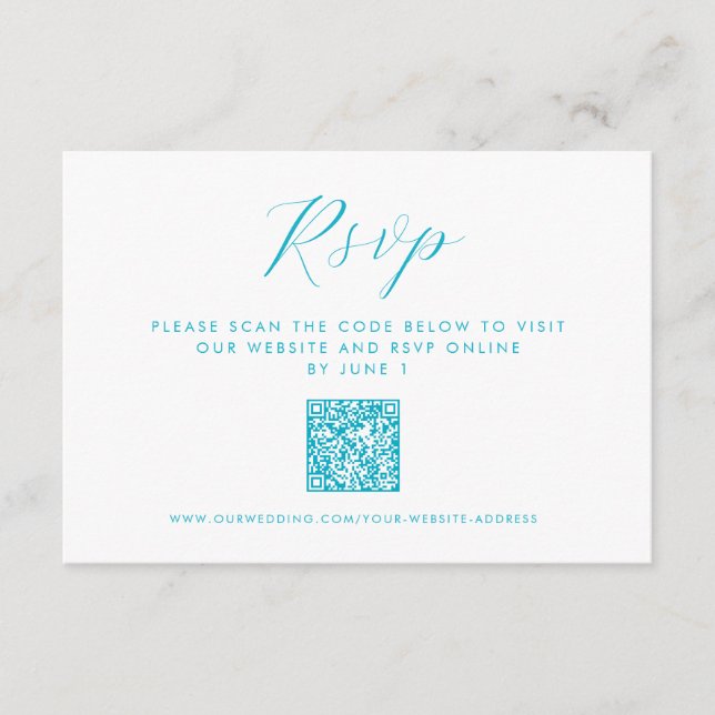Aqua Blue Ocean Waves QR code Beach Wedding RSVP  Enclosure Card (Front)