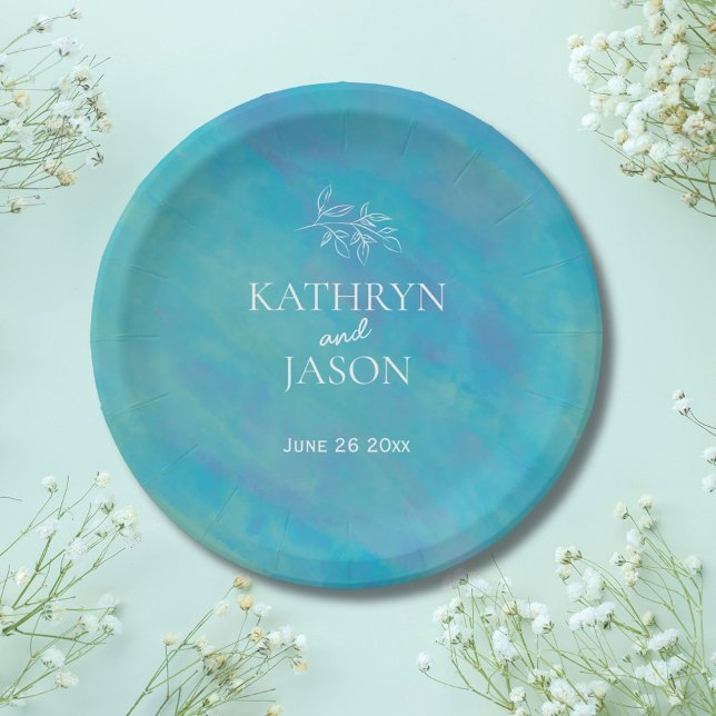 Aqua Blue Ocean Wedding  Paper Plates (Creator Uploaded)