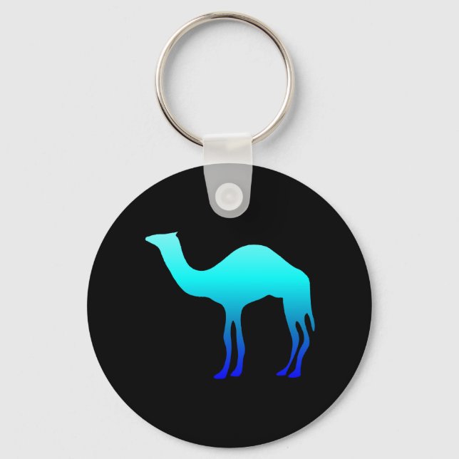 Aqua Blue Ombre Camel Silhouette on Black Keychain (Front)