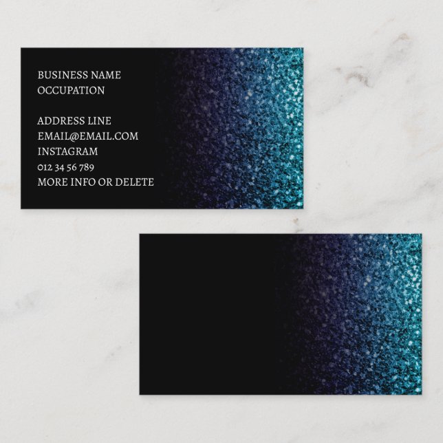 Aqua blue Ombre faux glitter sparkle black elegant Business Card (Front/Back)