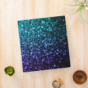 Aqua blue Ombre faux glitter sparkles 3 Ring Binder