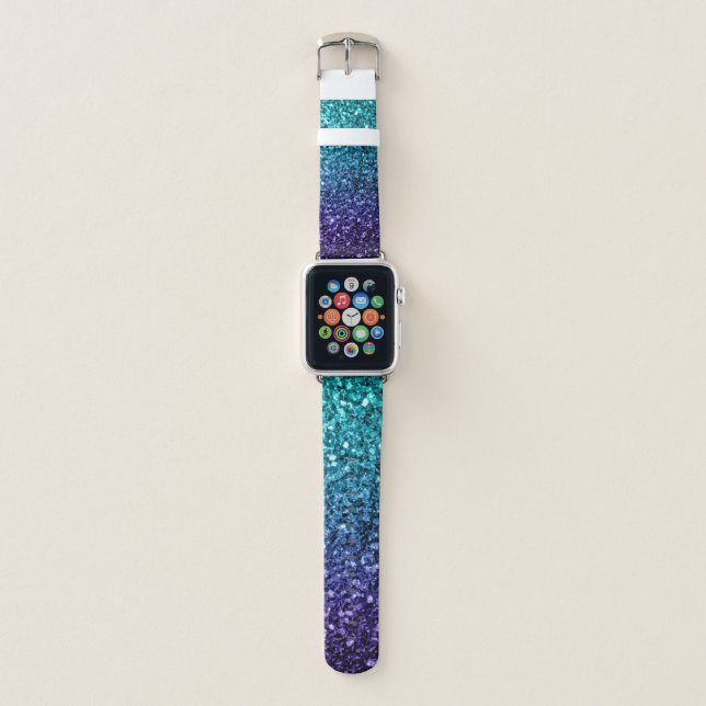 Aqua blue Ombre faux glitter sparkles Apple Watch Band (Front)