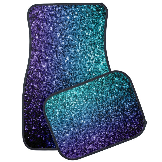 Aqua blue Ombre faux glitter sparkles Car Floor Mat (Set)