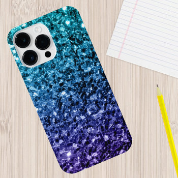 Aqua Blue Ombre Faux Glitter Sparkles Iphone 15 Pro Case by PLdesign at Zazzle