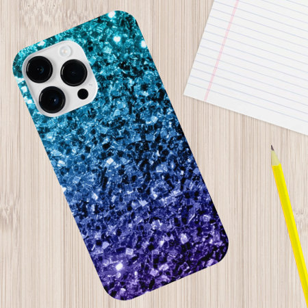 Aqua Blue Ombre Faux Glitter Sparkles Iphone 15 Pro Case