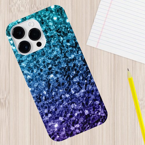 Aqua blue Ombre faux glitter sparkles Case_Mate iPhone 14 Plus Case