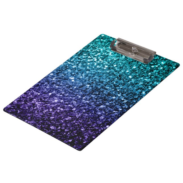 Aqua blue Ombre faux glitter sparkles Clipboard (Angled)