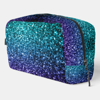 Aqua blue ombre faux glitter sparkles dopp kit