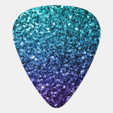 Aqua Blue Ombre Faux Glitter Sparkles Guitar Pick