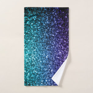 Aqua blue Ombre faux glitter sparkles Hand Towel