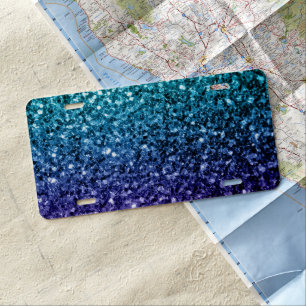 Aqua blue Ombre faux glitter sparkles License Plate