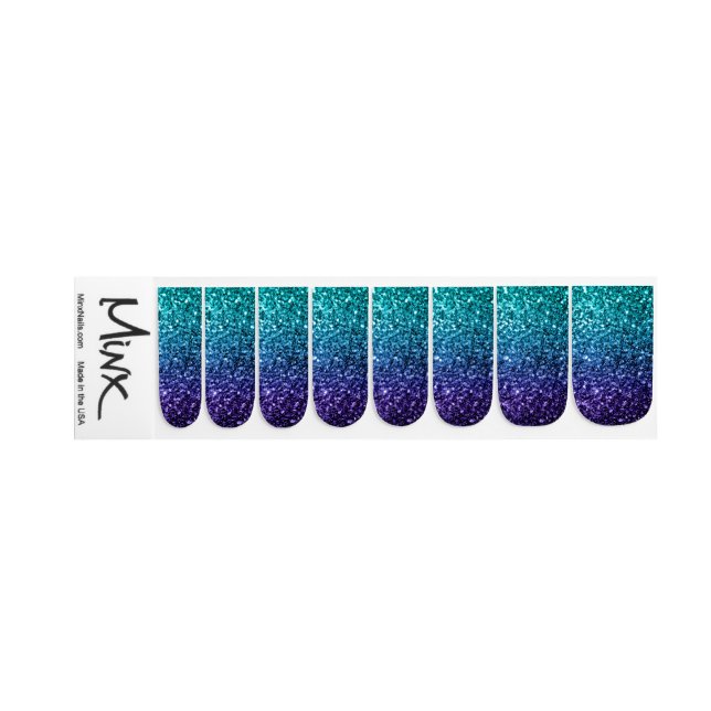 Aqua blue Ombre faux glitter sparkles Minx Nail Wraps (Left Hand)