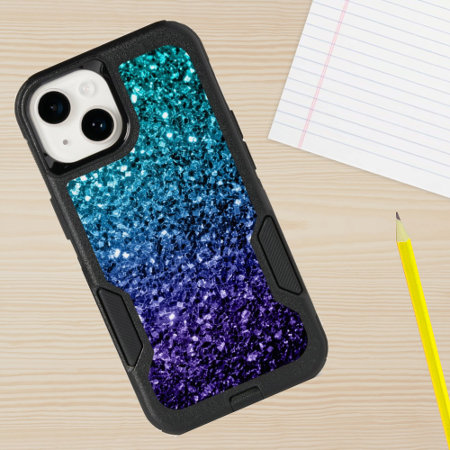 Aqua Blue Ombre Faux Glitter Sparkles Otterbox Iphone 14 Pro Max Case
