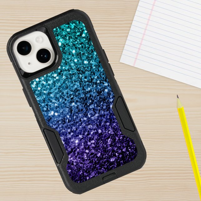 Aqua blue Ombre faux glitter sparkles Otterbox iPhone Case (Sparkle up and protect your phone with trendy faux sparkles phone case. In many different colors.)