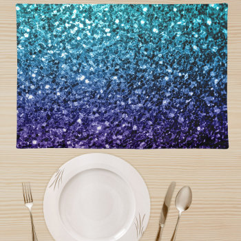 Aqua Blue Ombre Faux Glitter Sparkles Placemat by PLdesign at Zazzle