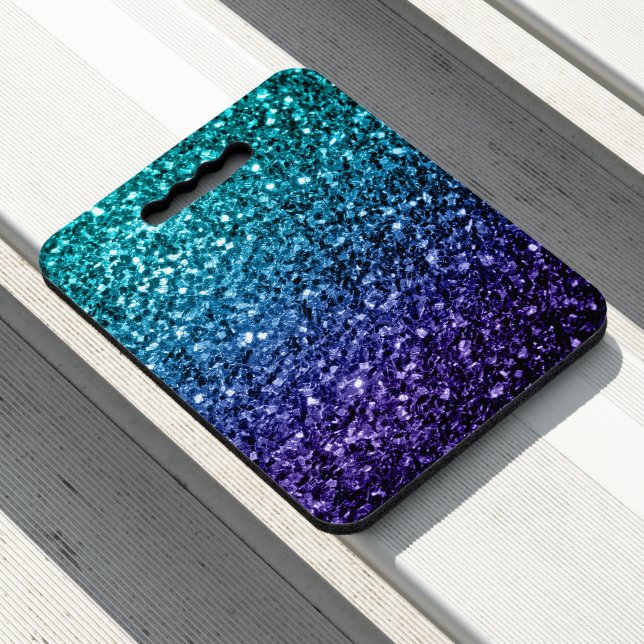 Aqua blue ombre faux glitter sparkles seat cushion (In Situ)