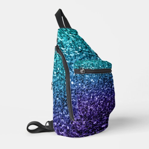 Aqua blue ombre faux glitter sparkles sling bag