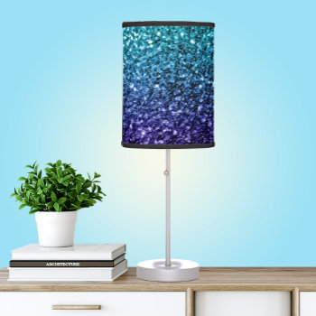 Aqua Blue Ombre Faux Glitter Sparkles Table Lamp by PLdesign at Zazzle