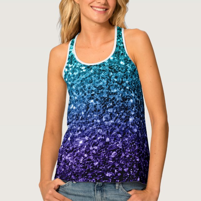 Aqua blue Ombre faux glitter sparkles Tank Top (Front)