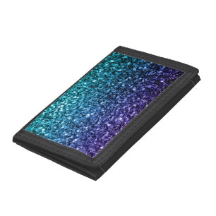 Aqua blue Ombre faux glitter sparkles Trifold Wallet