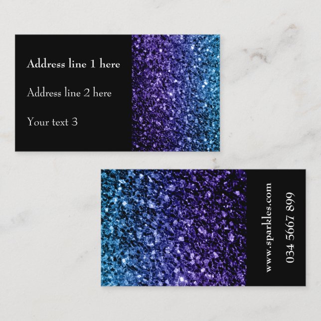 Aqua blue Ombre faux glitter sparkles with black Business Card (Front/Back)