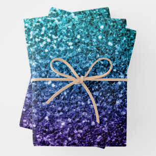 Aqua blue Ombre faux glitter sparkles Wrapping Paper Sheets