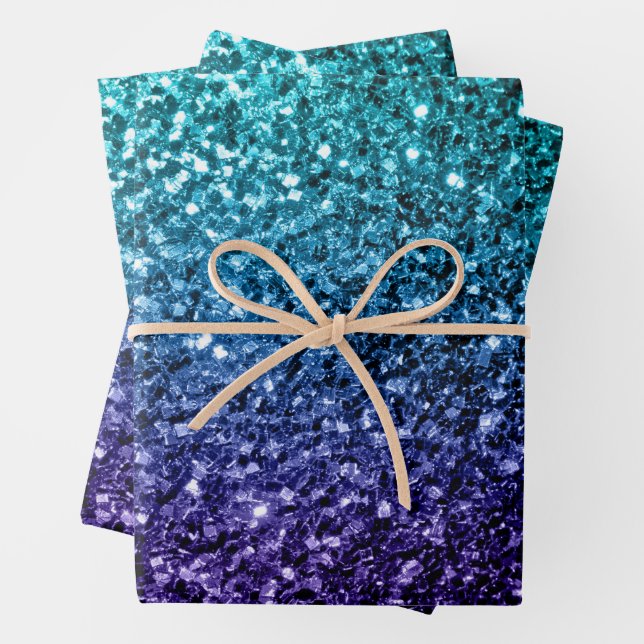 Aqua blue Ombre faux glitter sparkles Wrapping Paper Sheets (In situ)
