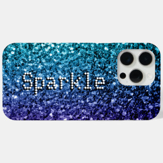 Aqua blue ombre faux glitters sparkles Your text iPhone 15 Pro Max Case