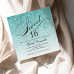 Aqua Blue Ombre Glam Glitter Sweet 16 Square Invitation<br><div class="desc">This beautiful invitation features faux ombre glitter and your custom text.  Use the template form the add your information.  Change the font or add more text using the Customize It feature.</div>