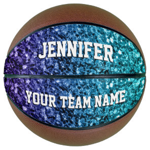 Aqua blue ombre glitter sparkles Your name Team Basketball