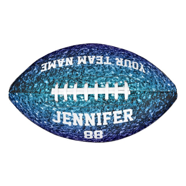 Aqua blue ombre glitter sparkles Your name Team Football (Front)