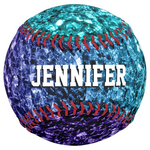 Aqua blue ombre glitter sparkles Your name Team Softball