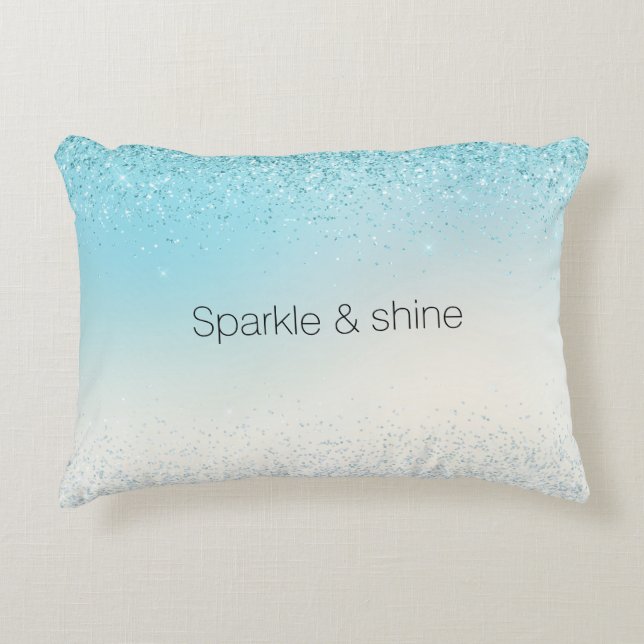 Aqua Blue Ombre Glitzy Sparkle Glitter Accent Pillow (Front)