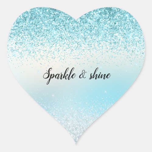 Aqua Blue Ombre Glitzy Sparkle Glitter Heart Sticker