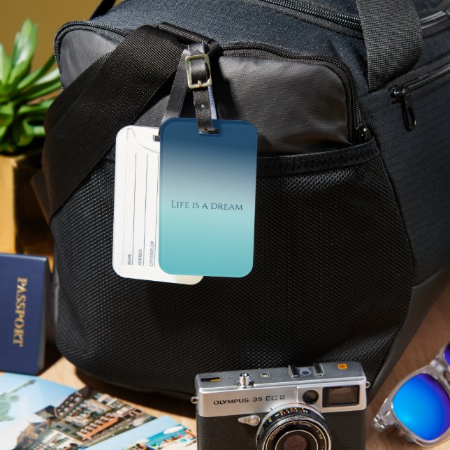 Aqua Blue Ombre Luggage Tag (Front & Back)