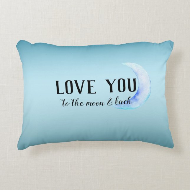 Aqua Blue Ombre Moon Accent Pillow (Front)
