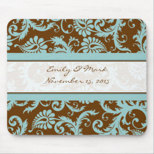 Aqua Blue on Brown Wedding Mousepad Gifts