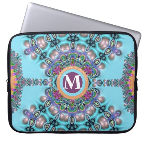 Aqua Blue  Orange Bohemian Vintage Fusion Design Laptop Sleeve