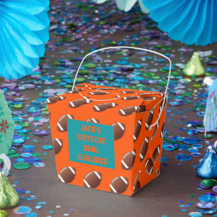 Aqua Blue Orange Football Theme Celebration Party  Favor Boxes