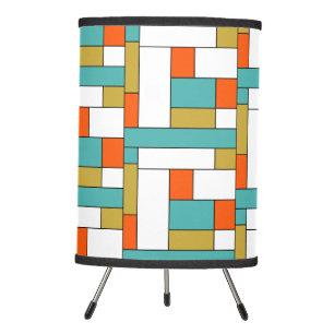 Aqua Blue Orange Gold Color Block Mid-century Tripod Lamp